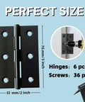 Six Piece 3 Inch High End Stainless Steel Mini Hinges With 36 Screws In Black Finish for small cabinets and jewelry cases.