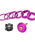 Dope Colorful Aluminum Headset Spacer Kit With Stem Top Cap And Long Bolts Star Nut And Front Fork Spacers in purple