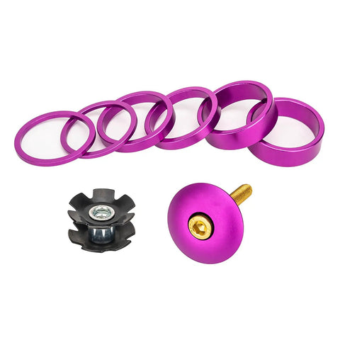 Dope Colorful Aluminum Headset Spacer Kit With Stem Top Cap And Long Bolts Star Nut And Front Fork Spacers in purple