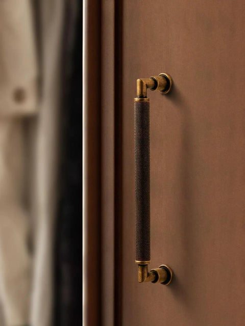 Premium Vintage Antique Brass Cabinet Pulls 10 Pack With Badass Knurled Grip And Slick Retro Style For Dresser Drawer Hardware Upgrade featuring a close-up on a knurled grip.
