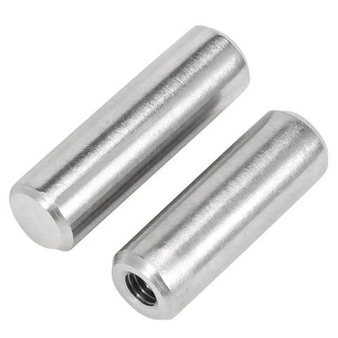 304 Stainless Steel Internal Thread Locating Dowel Pins Set With Single Hole For Precise Alignment Cylindrical Pin Dowels, two pins close-up.