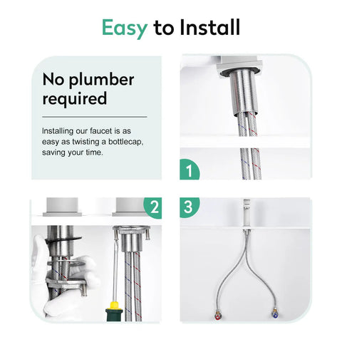 Installation steps for Polished Chrome Bathroom Faucet Single Handle Stainless Steel Solid 304 Build with hoses and connections