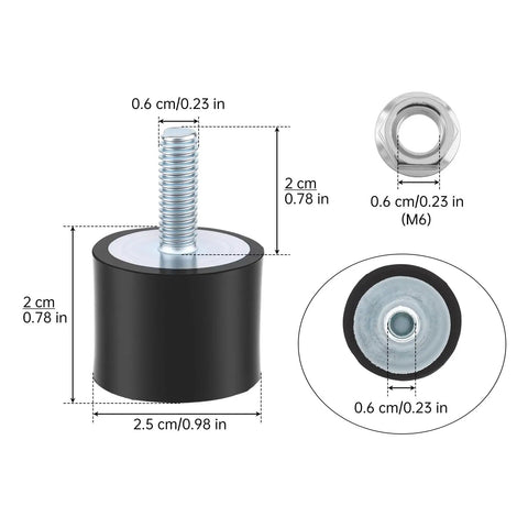 Heavy Duty 4-Pack M6 Rubber Isolator Mounts For Air Compressor And Garage Motor Noise Reduction Vibration Damping Shock Absorption Diesel Engine Vibe Killer Isolation Pads, M6, 2.5 cm