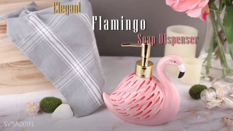 Pink Ceramic Soap Dispenser With Gold Pump For Bathroom Or Kitchen Sink, Cute Bird Design Hand And Dish Soap Holder on counter