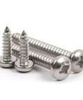 500 Piece M3 Stainless Steel 304 Self Tapping Screws Pan Head Design for quick bite into wood and plastic, close-up view of screws.