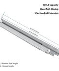 Smooth As Butter Undermount Drawer Slides With Soft Close Hydraulic Dampers Full Extension Glide 9 Inch Depth showing dimensions and features.