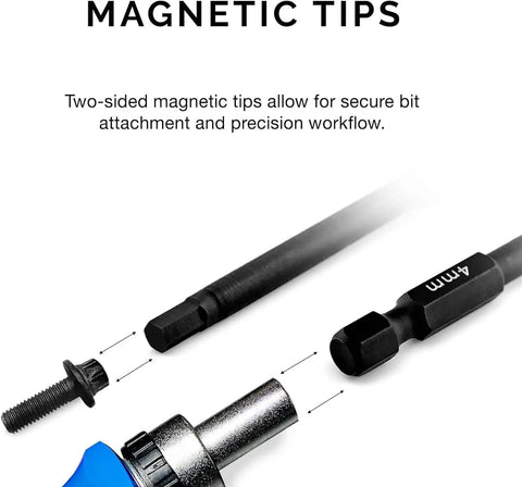 11 Piece Hex Allen Power Bit Set with magnetic tips and quick release shanks for drills and impact drivers metric sizes 1.5mm to 8mm