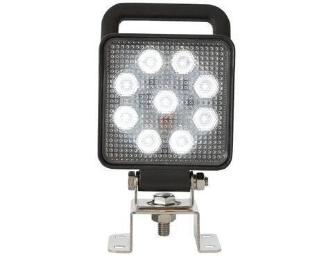 Front view of 4 Inch Square LED Flood Light With Switch And Handle For Off Road Use Beefy Wide Flood Beam For Work Trucks Trailers ATVs And UTVs 1710 Lumens IP67 Waterproof Clear Beam
