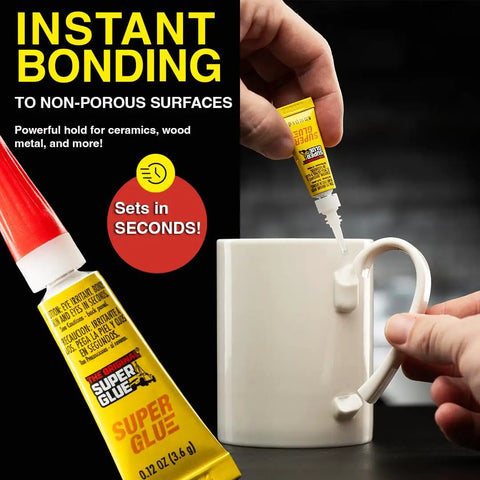 Applying Clear Instant Bonding Glue With Precision Tip For Wood Metal Plastic And Ceramics 12 Pack 2 Gram Tubes Fast Dry Cyanoacrylate Adhesive For Diy Projects Crafts Repairs And Toys on a mug handle for repair.