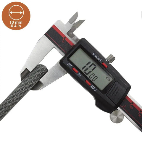 Heavy Duty 30 Ft Security Cable With Loops 10mm Cut Resistant Braided Steel being measured by caliper