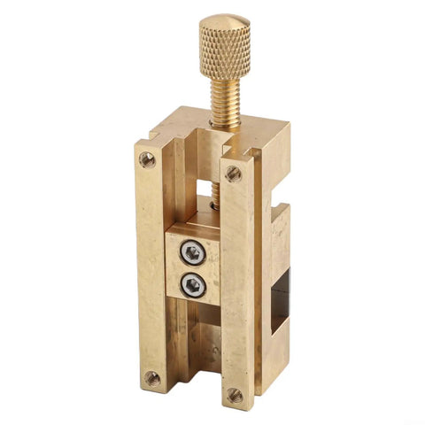 Polished Metal Pliers Fixture Clamp With Adjustable Jaws Stays On Your Benchtop For Seamless Watch Repair, Jewelry Fabrication, Tiny Component Machining And Precise Micro Assembly, No Fuss Operation, brass benchtop clamp with threaded jaws