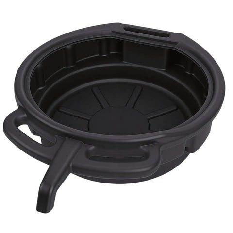 Heavy Duty 10L Oil Drain Pan With Big Capacity Black PP Plastic For Car Lube Job, angled view showing handle and interior design.