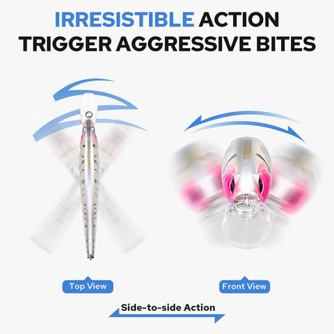 Suspending Jerkbait Lures With Sound Flash And Beastly Action For Bass Walleye Pike Catfish Neutral Buoyancy in motion both views