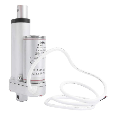 Heavy Duty Electric Linear Actuator Motor With 100 Kg Load Capacity And 12 Mm Per Second Speed shown from side with cable.