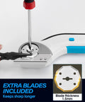 Close-up of Cordless Electric Scissors Rotary Cutter For Cardboard And Packages 4V Box Cutter with replacement blade being installed.