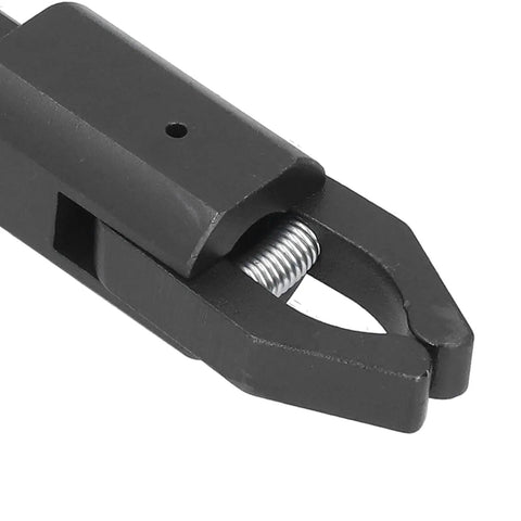 Close-up of Beefy Alloy Steel CNC Bar Puller for Lathes showing jaws and spring, 16x16mm machining tool.
