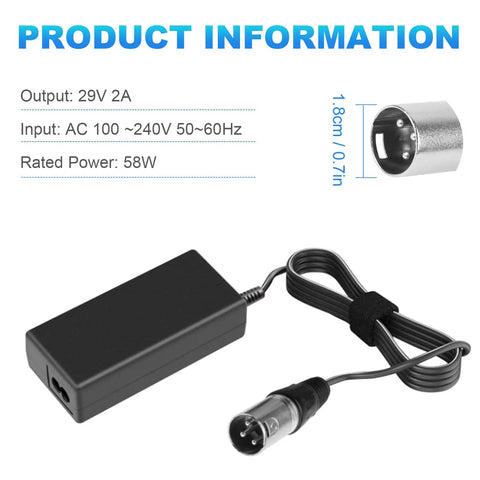 29V 2A Scooter Battery Charger For 24V Scooters And Power Chairs With XLR Connector 100 To 240V AC Input Fast 29V 2A Output Beats 24V 1A Chargers And Fits Wide Range Of Mobility Scooters