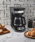 12 Cup Programmable Drip Coffee Maker With Auto Pause And Pour Glass Carafe Regular And Bold Brew Options Black With Stainless Accents