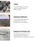Top Tier WOFASHPURET 260 Piece Hydraulic Grease Fitting Kit With 90 And 45 Degree And Straight Galvanized Iron Nipples For Auto Bearings Mech Assemblies And Car Maintenance In Durable Storage Box, galvanized steel grease nipples