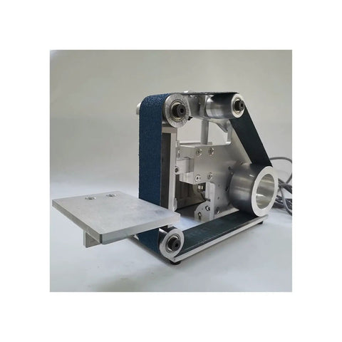 1500W Brushless Mini Electric Belt Sander With 36 By 2 Inch Wide Belt And Swiveling Grinder Head showing a close-up side view of the machine.
