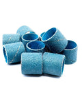 Hardcore 1X1 Inch Zirconia Spiral Sanding Bands Rotary Sander Attachment For Drill And Die Grinder Rust Removal Metal Wood Polish Knockout Finish 10 Pack 36 Grit, stacked blue sanding bands.