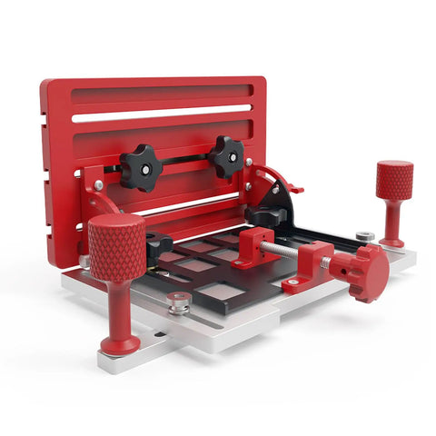 Adjustable Woodworking Backer Clamp For Table Saw Heavy Duty Aluminum Back Plate Holder Surface Clamp in red and black color scheme