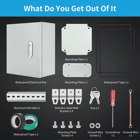 Heavy Duty Outdoor Electrical Enclosure 12 x 10 x 6 Inches Lockable Weatherproof Junction Box With DIN Rail And Mounting Plate kit