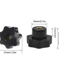 8-piece set of black nylon star-shaped knurled hand knobs with M6 through-hole threaded inserts