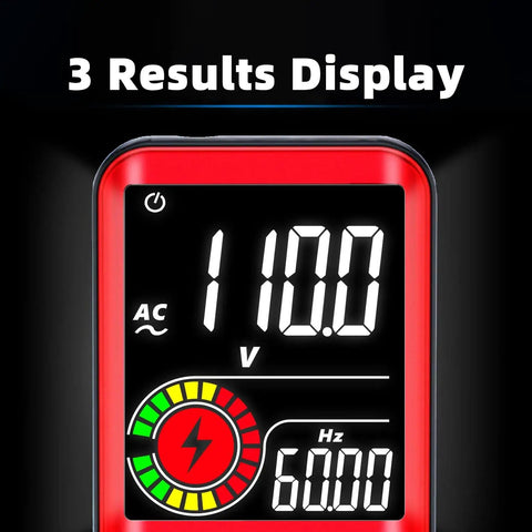 Color LCD Digital Multimeter With 3 Display 9999 Counts Auto Ranging Ohmmeter showing voltage and frequency
