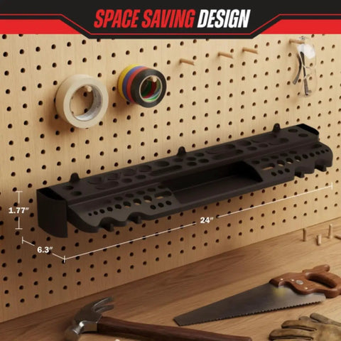 Heavy Duty Wall Mounted Tool Organizer With 61 Hole Screwdriver Holder 4 Hooks And 2 Compartments Utility Shelf Pliers Rack