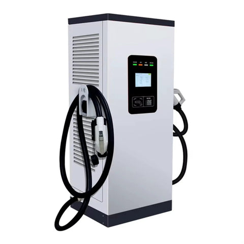 Heavy Duty Level 3 EVSE Charging Station With High Current Floor Pedestal Build Rock Solid DC Fast Charger with cables.