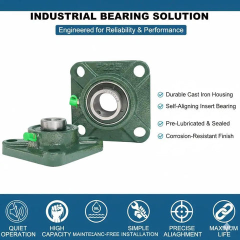 Heavy Duty Self Aligning Four Bolt Flange Bearing Two Three Sixteen Inch Bore Cast Iron Housing Precision Ball Races Goes Hard On Daily Grind Built Like A Tank For Shops And Trucks