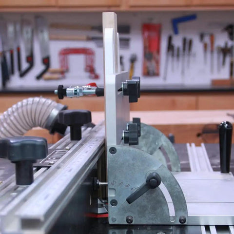 Vertical Router Sled Pro Grade Joinery Jig with handheld router setup for precision joinery in cabinet making and woodworking projects.
