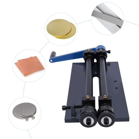 Heavy Duty Sheet Metal Bead Roller With RM12 Manual Gear Drive, 12 Inch Bead Roller Bending Machine shown with metal sheets