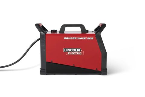 Square Wave 205 TIG Welder K5613 1 Portable TIG And Stick Welder front view in red and black casing with handle.
