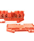 2.5mm2 4 Wire Terminal Block For DIN Rail With Spring Clamp, Orange, Compact Electrical Connection, Quattro Style Terminal Blocks