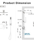 Technical diagram of Brushed Nickel Shower System With 10 Inch Rain Showerhead, Handheld Spray, wall-mounted high pressure valve.