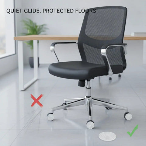 Office chair with Clear Silicone Chair Leg Protectors With Self Adhesive Pads For Easy Tool Free Install On Hardwood And Tile Floors