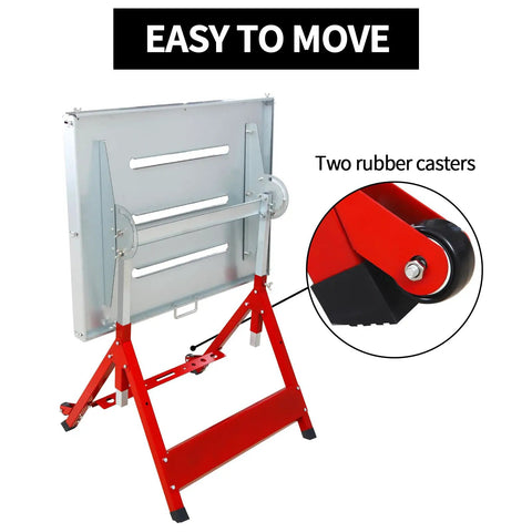 Heavy Duty Welding Table With 400 Lb Capacity, Folding Workbench 31x23 In shown with two rubber casters for mobility