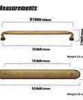 Antique Brass Zinc Alloy Cabinet Handle With Backplate 7.56 Inch Center To Center 192mm measurements details