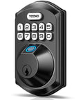 Sleek Matte Black Fingerprint Deadbolt Smart Lock Offering Straight Up Game Changing Keyless Security With AI Fast Unlock Sensor And Sturdy Touchscreen Keypad Setup close-up view of touchscreen keypad and fingerprint sensor