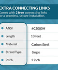 Extra connecting links details for Pgn C2080H Heavy Duty Single Strand Roller Chain 10 Foot Length For Industrial Conveyor Systems.