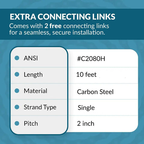 Extra connecting links details for Pgn C2080H Heavy Duty Single Strand Roller Chain 10 Foot Length For Industrial Conveyor Systems.