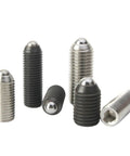 Heavy Duty Stainless Steel Spring Ball Plungers M16x50mm Hex Socket Grub Screws assortment in various sizes and finishes.