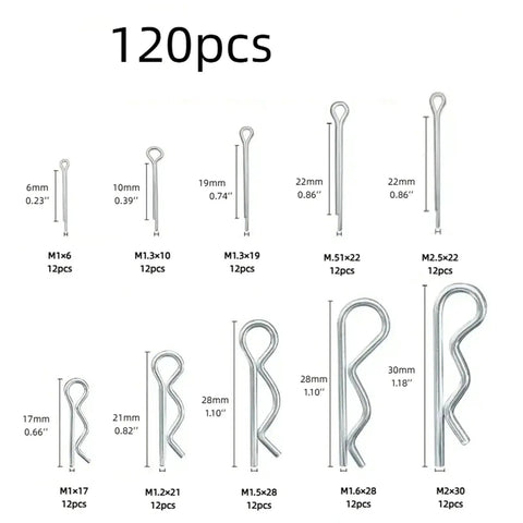 Everyday DIY Cotter Pin Assortment Kit Zinc Plated Steel 360 480 600 Count R Clip Hairpin Pins sizes and quantities shown.