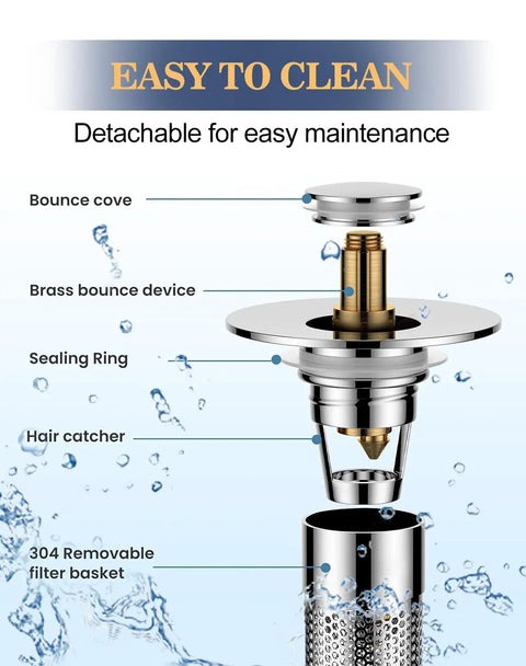 Universal Bathroom Sink Drain Strainer And Pop Up Stopper Featuring A Removable Hair Catcher Plus Stainless Steel Filter Basket To Cut Down The Clog Headache And Keep Drains Running Slick On Most Standard Us Fixtures Smoothly