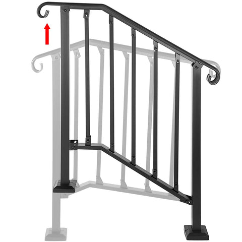 Outdoor Steps Handrail For 1 To 3 Steps With Installation Kit, Durable Stair Railing For Concrete Or Wooden Stairs