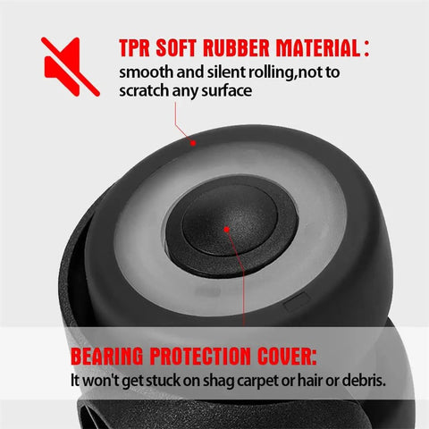 Heavy Duty Silent Office Chair Casters 5 Pack Universal Mute Rubber Wheels With Steel Cores close-up of TPR rubber wheel showing smooth design and bearing protection.