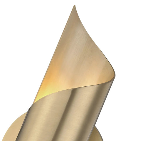 Close-up of Evie One Light Wall Sconce In Aged Brass, Modern Dope Wall Lighting, showcasing brass finish, 9.75 inch tall