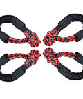 Four Piece Intertwine Black And Red Soft Shackle Rope Set With Protective Sleeve For Off Road Recovery And Towing 38000 Lbs Breaking Strength